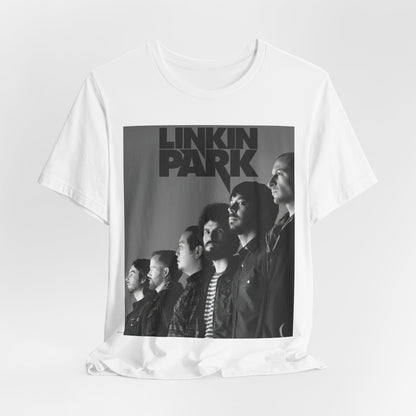 A black graphic t-shirt featuring a vintage nu-metal graphic of Linkin Park.
