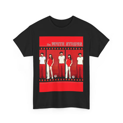 A black graphic t-shirt featuring an authentic blues rock duo graphic of The White Stripes.