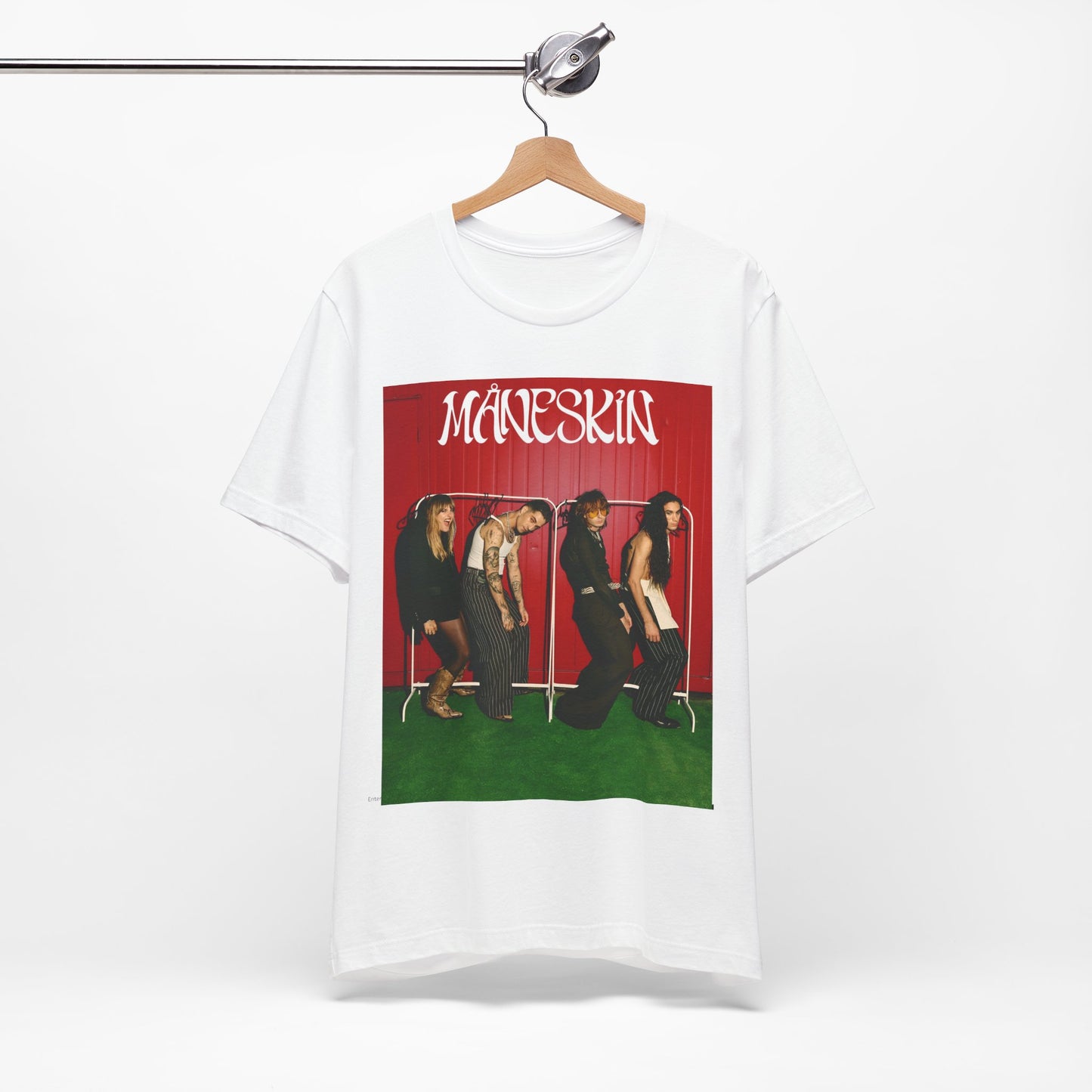 A black graphic t-shirt featuring a graphic related to Maneskin's 'RUSH' album era.