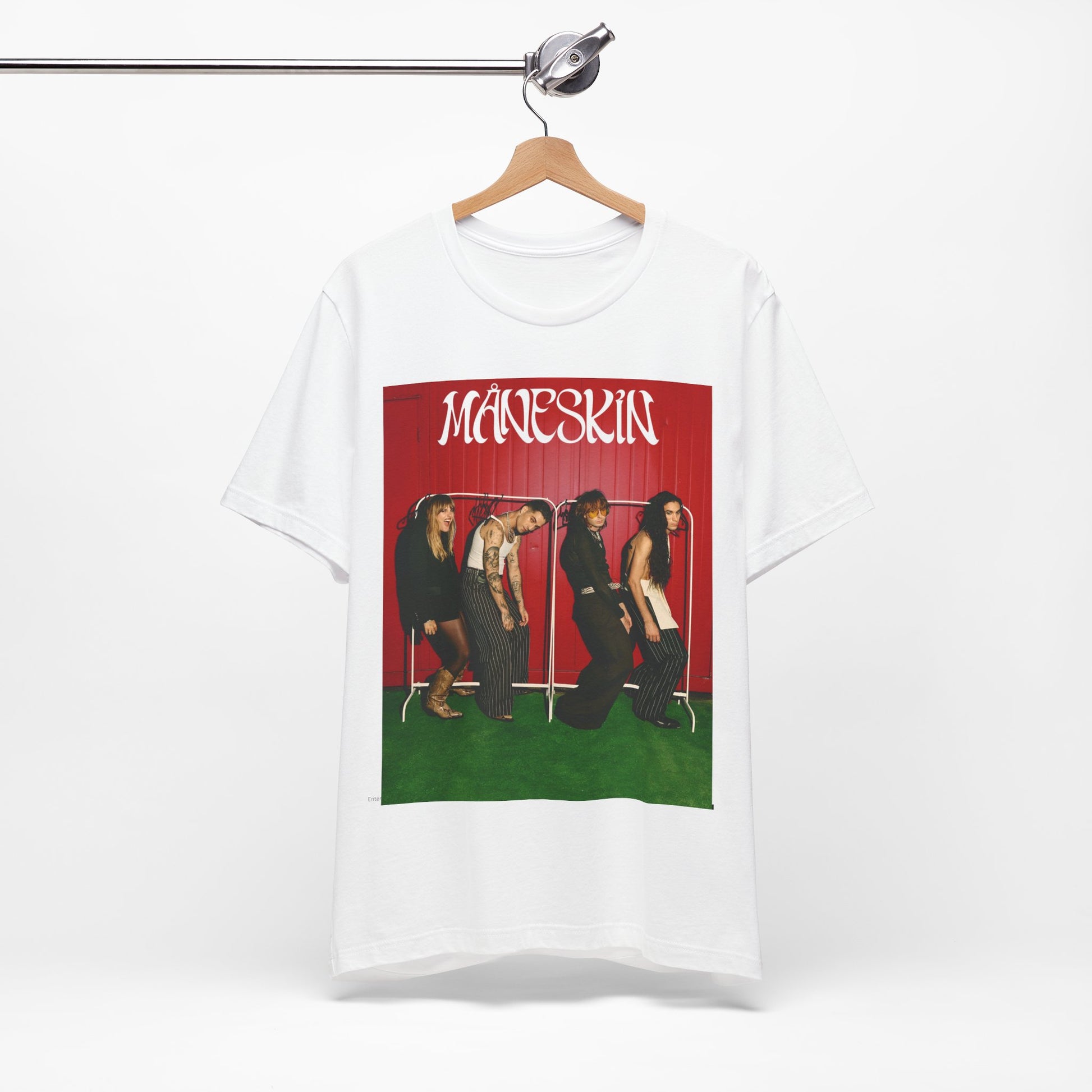 A black graphic t-shirt featuring a graphic related to Maneskin's 'RUSH' album era.