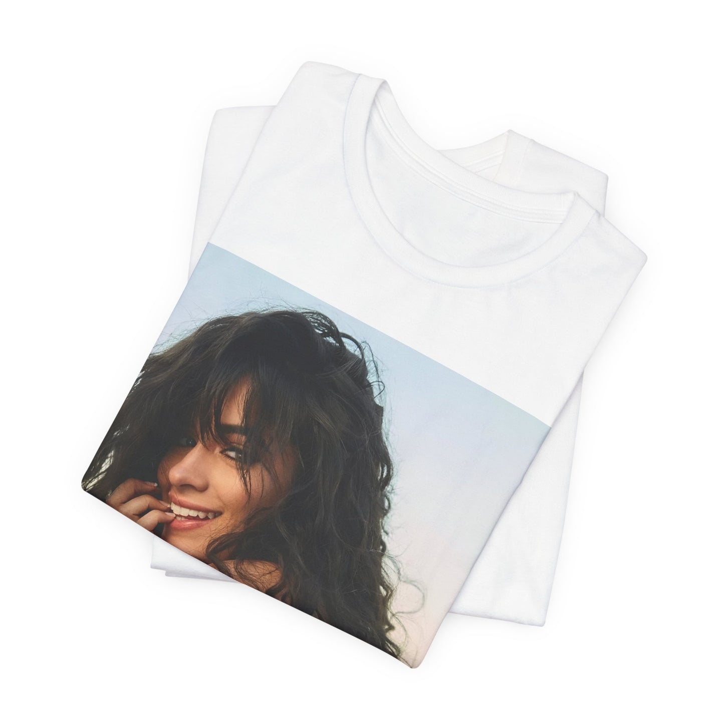 A black graphic t-shirt featuring a graphic inspired by Camila Cabello's "Don't Go Yet" song or era.