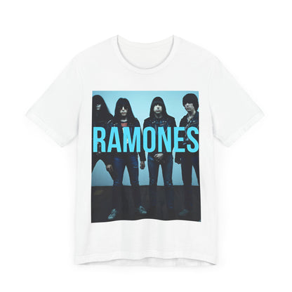 A black graphic t-shirt featuring the album cover art for Ramones' self-titled debut album.
