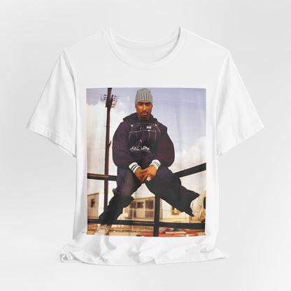 A black graphic t-shirt featuring a timeless rap legend graphic of Tupac.