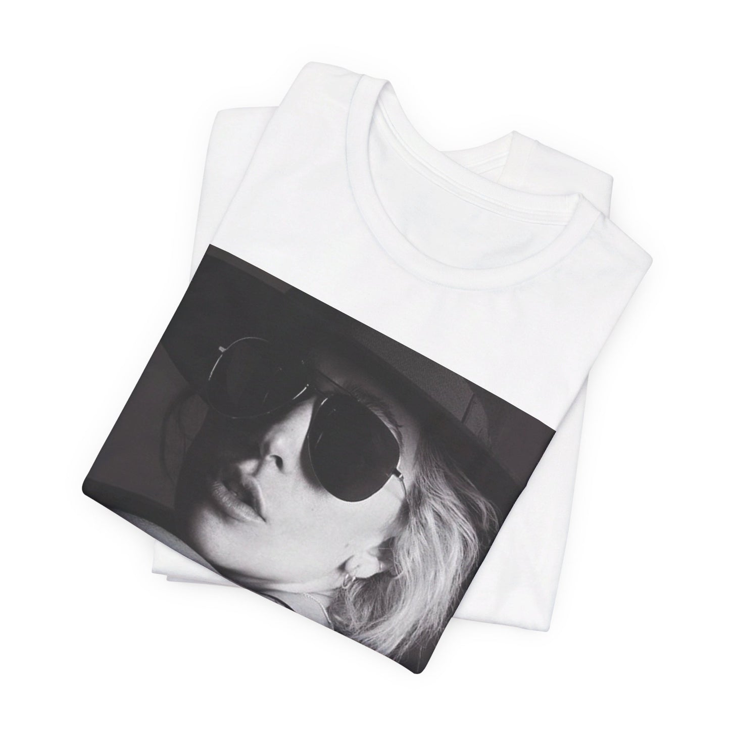 A black graphic t-shirt featuring a fierce graphic related to Lady Gaga's 'Bad Romance' song or era.
