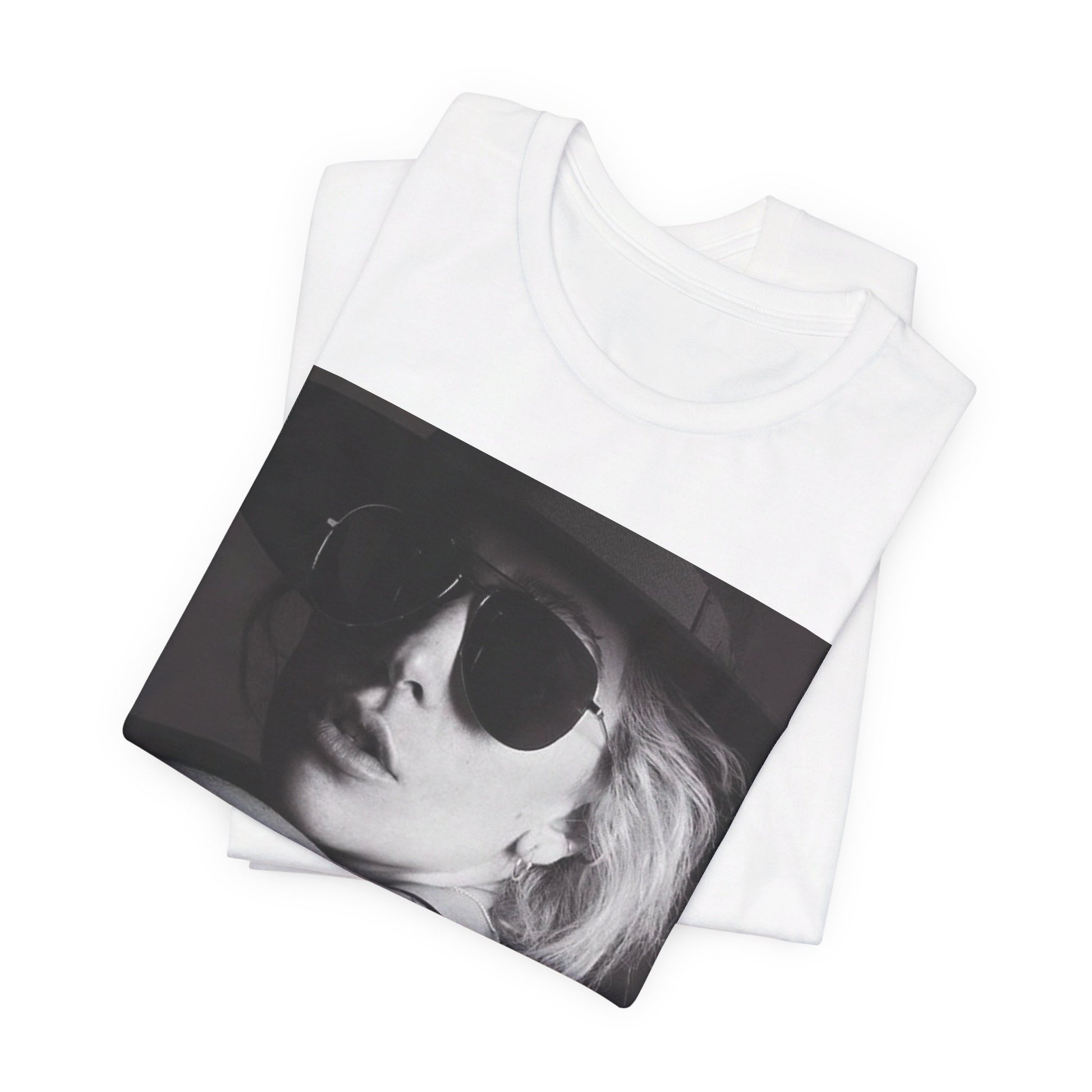 A black graphic t-shirt featuring a fierce graphic related to Lady Gaga's 'Bad Romance' song or era.