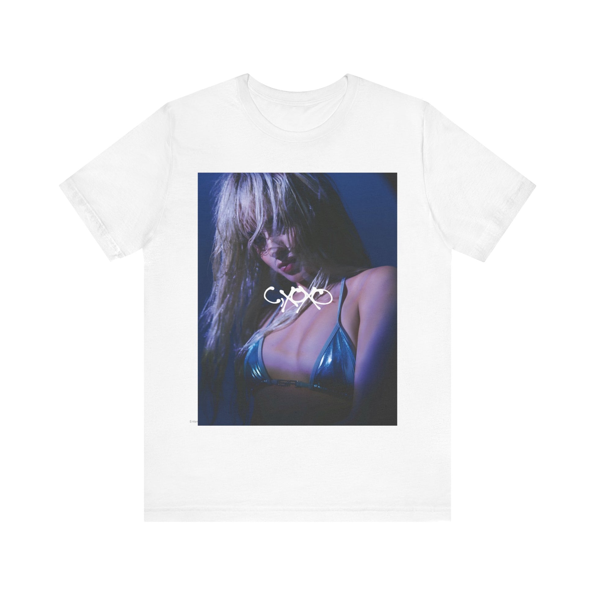 A black graphic t-shirt featuring a bold aesthetic graphic related to Camila Cabello's C,XOXO' album.