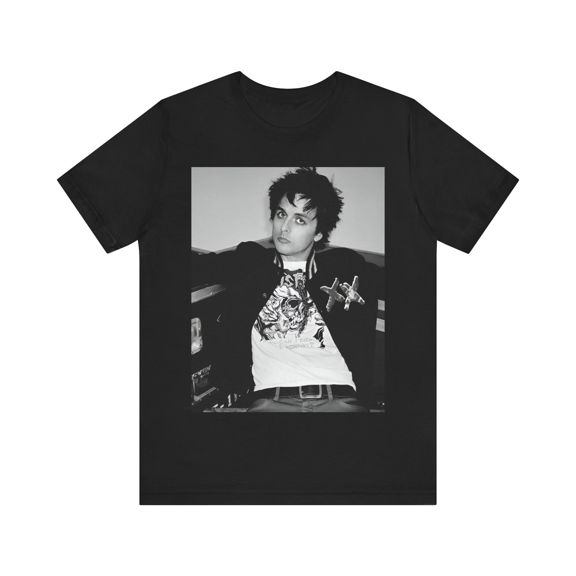 A black graphic t-shirt featuring a graphic of Billie Joe Armstrong from Green Day.