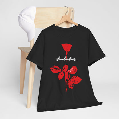 A black graphic t-shirt featuring a graphic related to Depeche Mode's 'Violator' album.