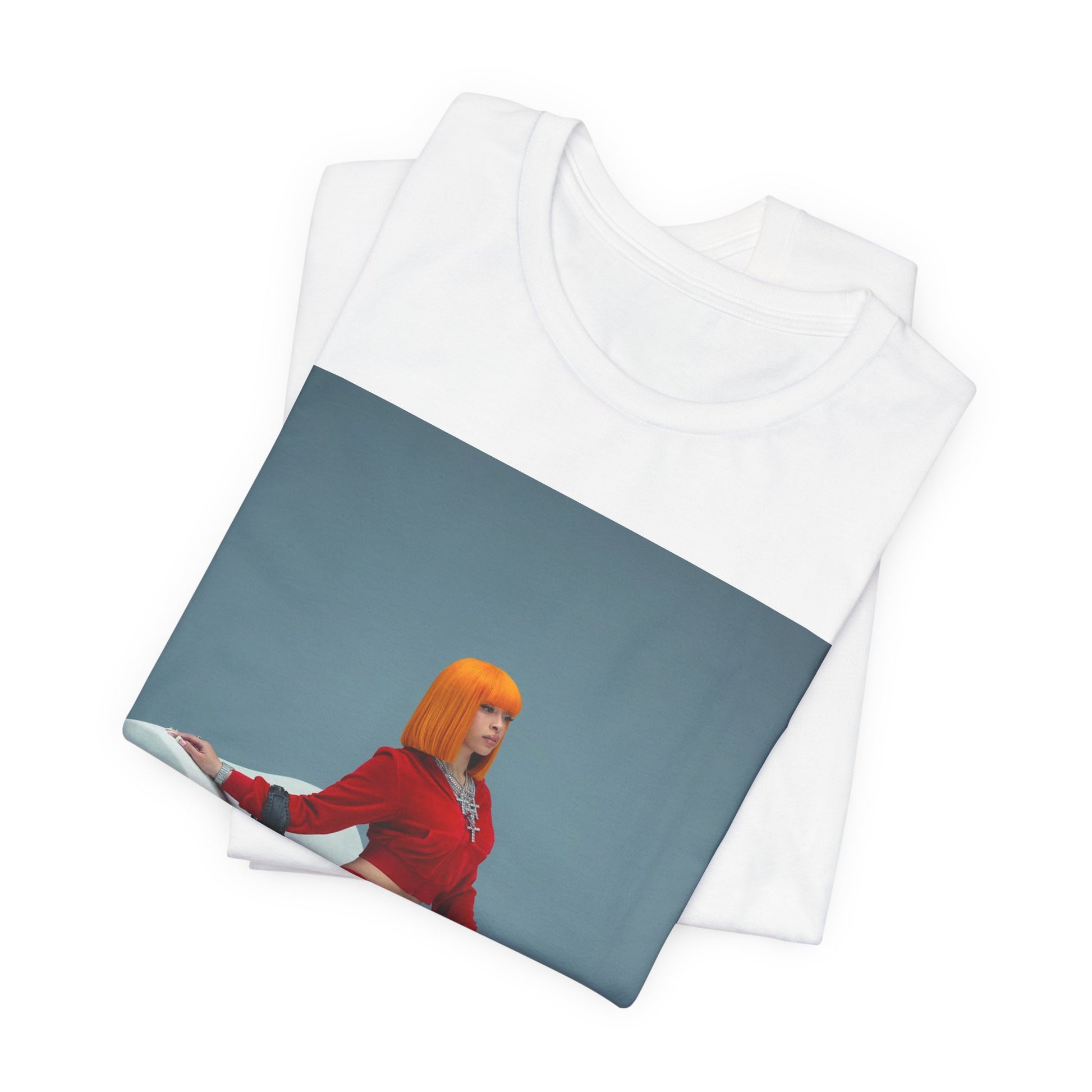 A black graphic t-shirt featuring a graphic of Ice Spice, designed with a rap aesthetic.