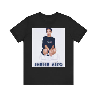 A black graphic t-shirt featuring a casual R&B fan graphic of Jhene Aiko.
