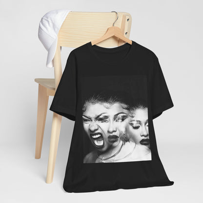 A black graphic t-shirt featuring a graphic related to Megan Thee Stallion's 'Traumazine' album.