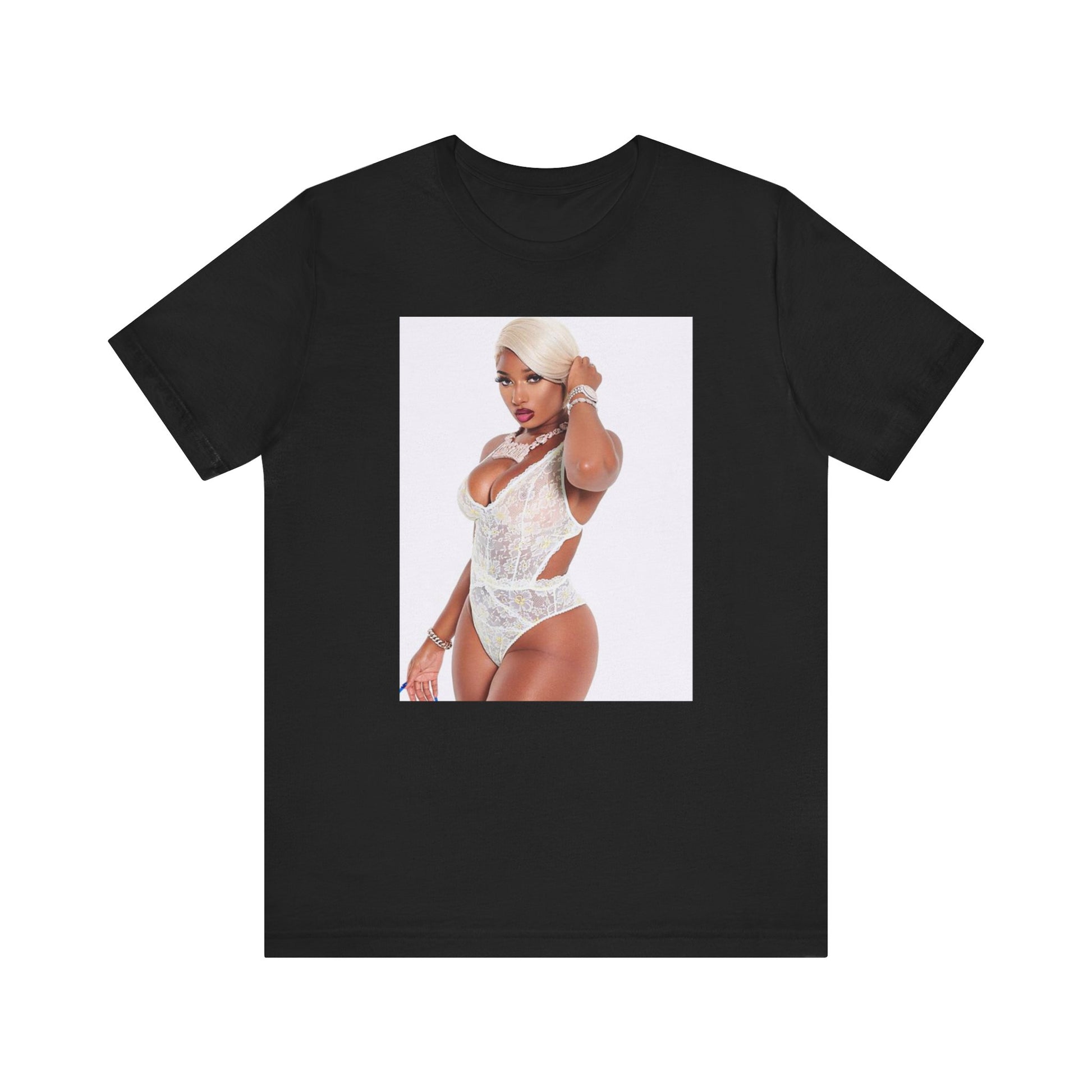 A black graphic t-shirt featuring a graphic of Megan Thee Stallion in a 'Hot Girl' rap style.