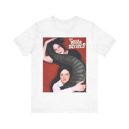 A black graphic t-shirt featuring a vintage graphic related to The White Stripes' 'Elephant' album era.