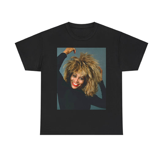 A black graphic t-shirt featuring a graphic related to Tina Turner's 'Private Dancer' album era.