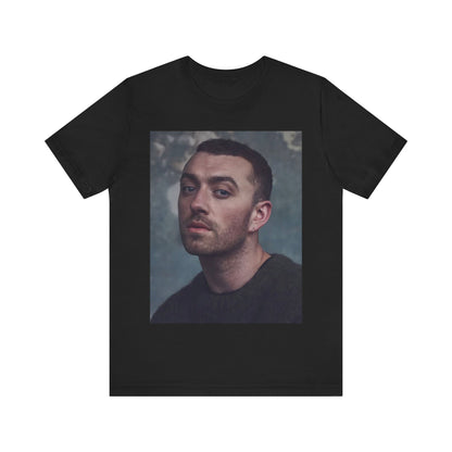 A black graphic t-shirt featuring a retro graphic related to Sam Smith's 'Stay With Me' song or era.