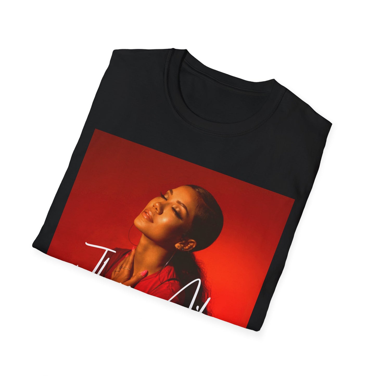 A black graphic t-shirt featuring a signature portrait photo of Jhene Aiko.