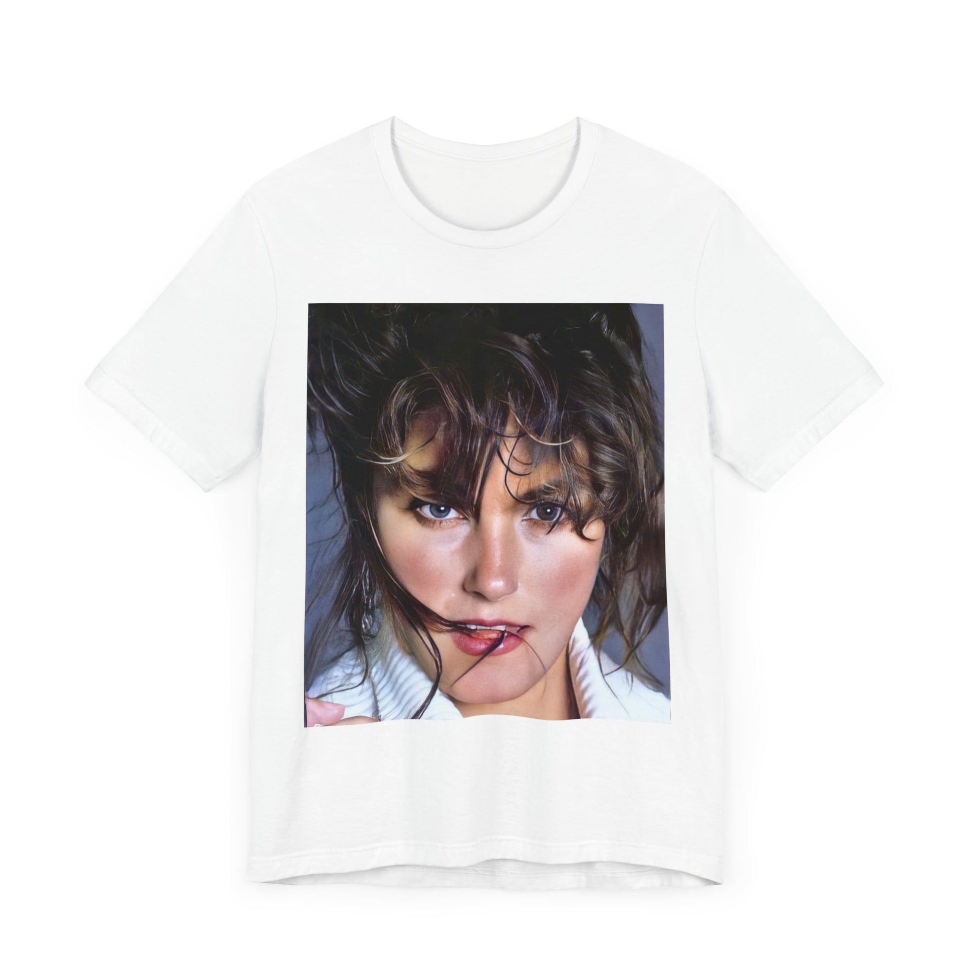 A black graphic t-shirt featuring an 80s style graphic of Laura Branigan.