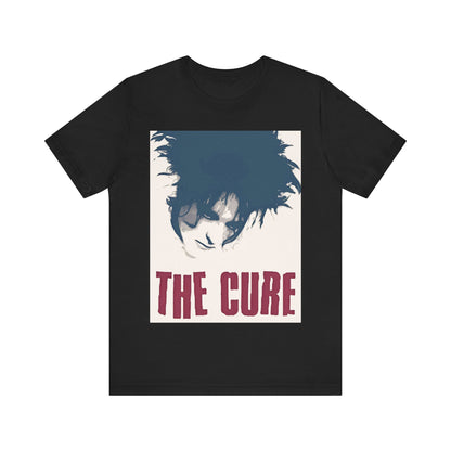 A black graphic t-shirt featuring a graphic related to The Cure's 'Boys Don't Cry' song or era.