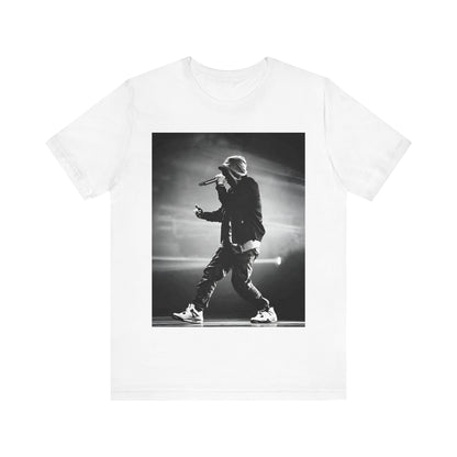 A black graphic t-shirt featuring a boxy hip hop aesthetic graphic of Eminem.