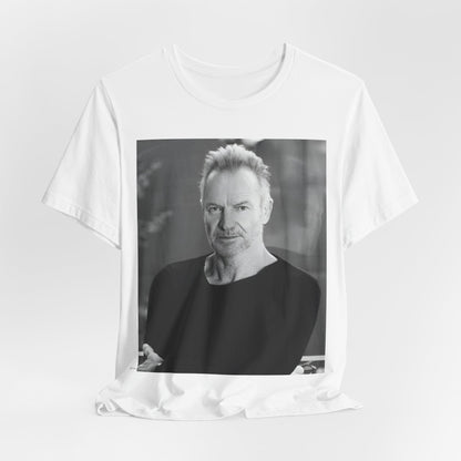 A black graphic t-shirt featuring a vintage graphic related to Sting's 'Desert Rose' song or era.
