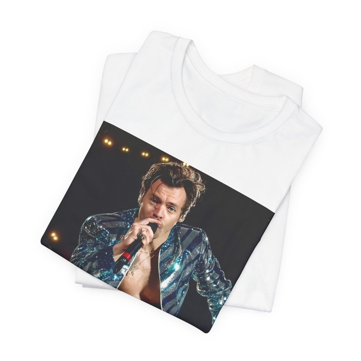 A black graphic t-shirt featuring a graphic related to Harry Styles' 'Adore You' song or era.