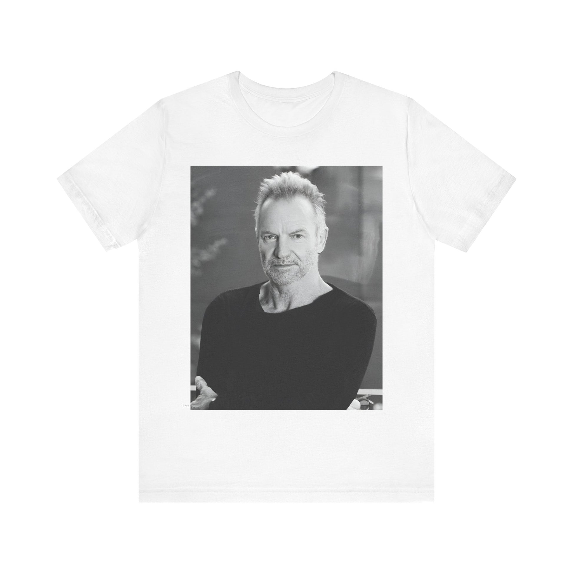 A black graphic t-shirt featuring a vintage graphic related to Sting's 'Desert Rose' song or era.