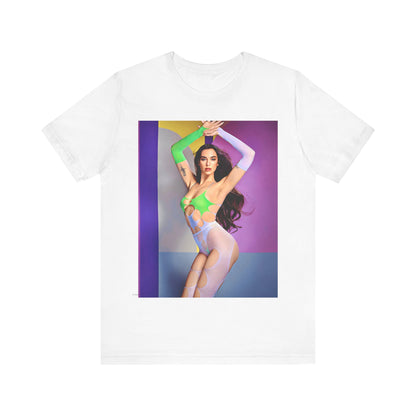 A black graphic t-shirt featuring a casual graphic related to Dua Lipa's "Future Nostalgia" era.