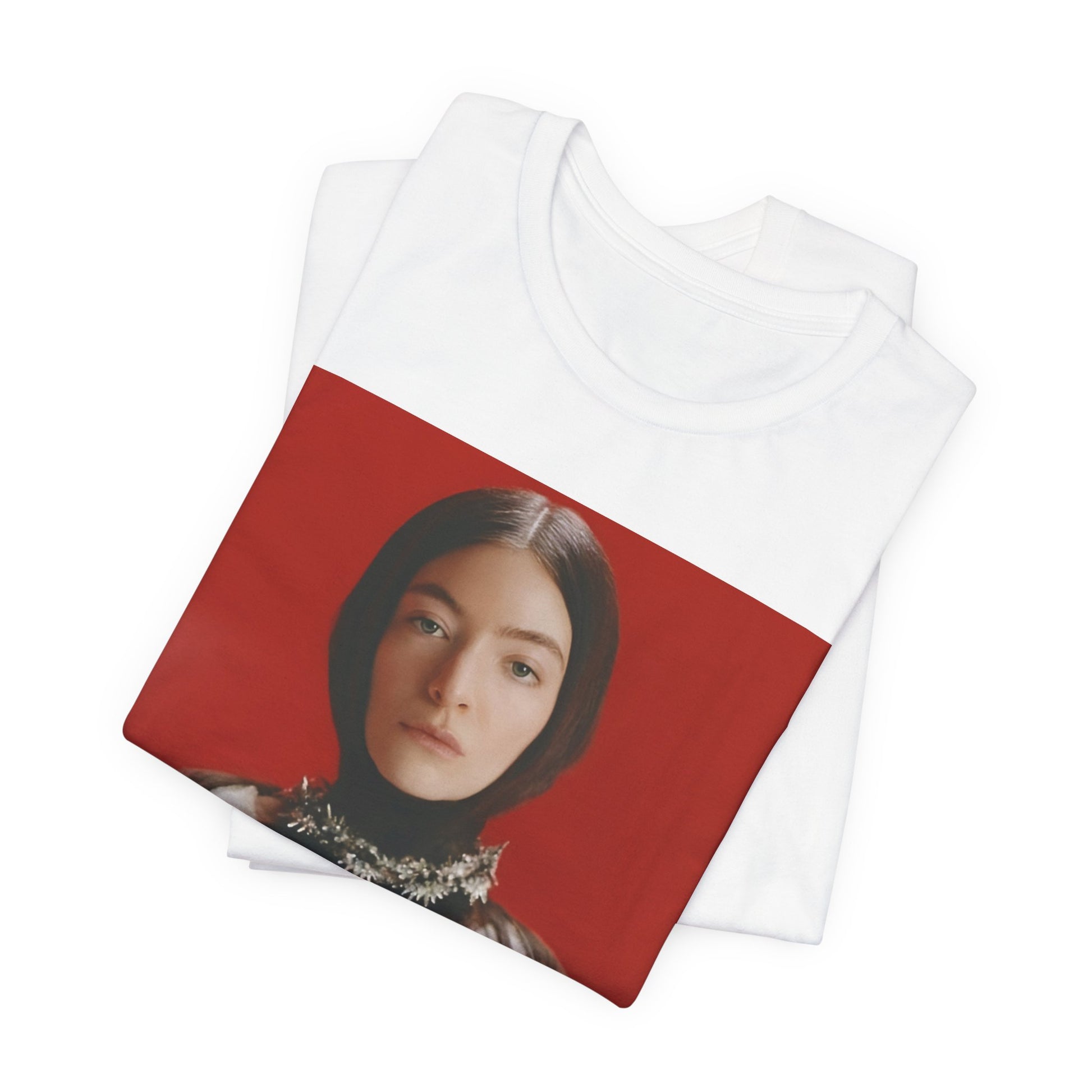 A black graphic t-shirt featuring a vintage indie pop icon graphic of Lorde.