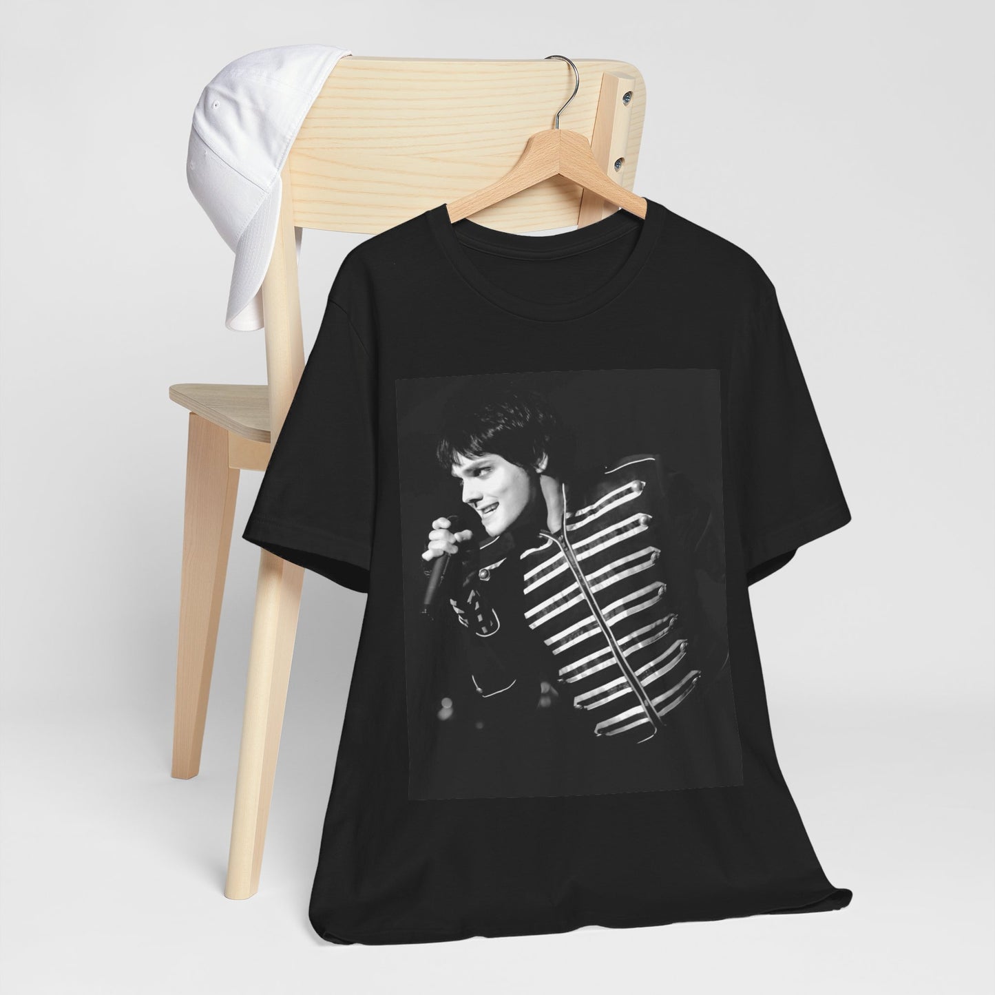 A black graphic t-shirt featuring a graphic related to My Chemical Romance's 'Black Parade' live performances.