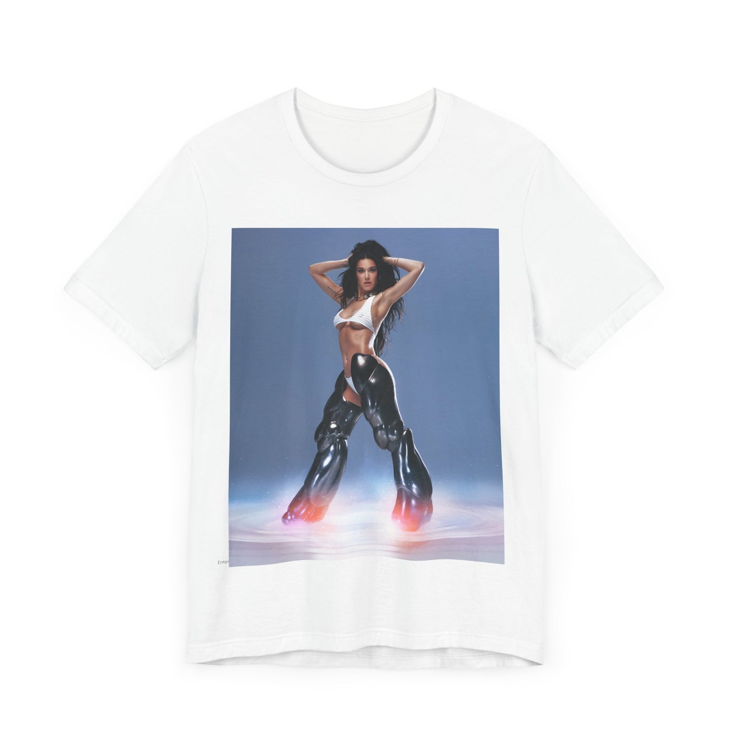 A black graphic t-shirt featuring a graphic of Katy Perry as a pop diva.