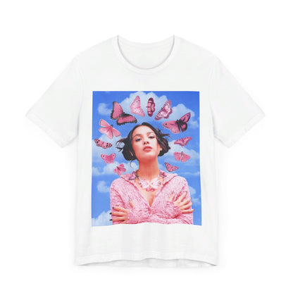 A black graphic t-shirt featuring a graphic related to Olivia Rodrigo's 'Drivers License' song or era.