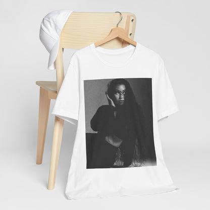 A black graphic t-shirt featuring a black and white graphic or photo of Nicki Minaj as a glamour queen.