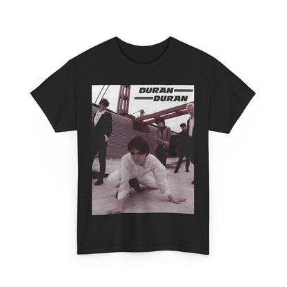 A black graphic t-shirt featuring a graphic related to Duran Duran's 'Hungry Like the Wolf' song or era.