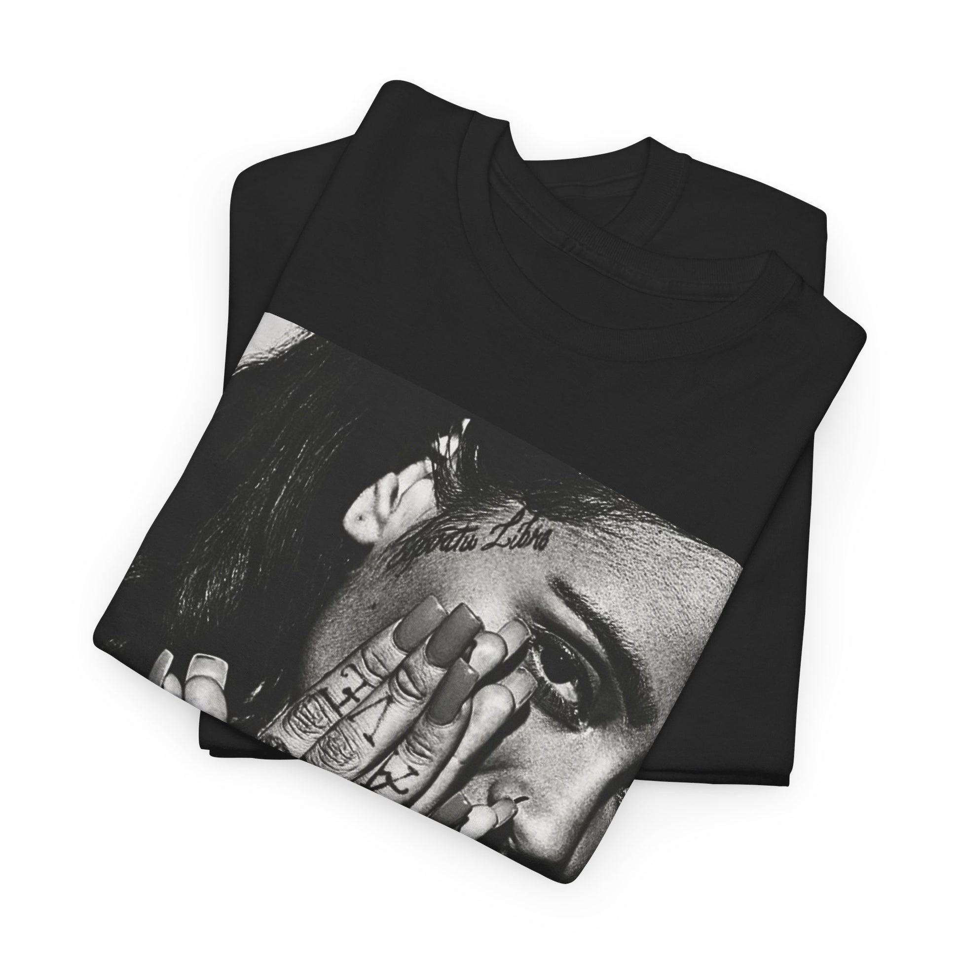 A black graphic t-shirt featuring a casual R&B fan graphic of Kehlani.