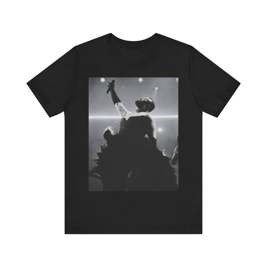 A black graphic t-shirt featuring an authentic live performance graphic of Sam Smith.