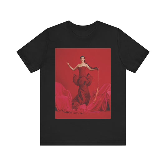 A black graphic t-shirt featuring a glam pop diva graphic of Selena Gomez.