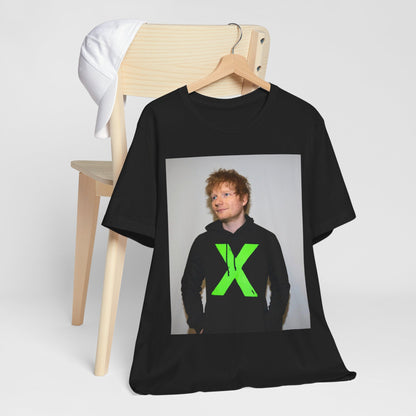 A black graphic t-shirt featuring an aesthetic graphic of Ed Sheeran related to his album 'X'.