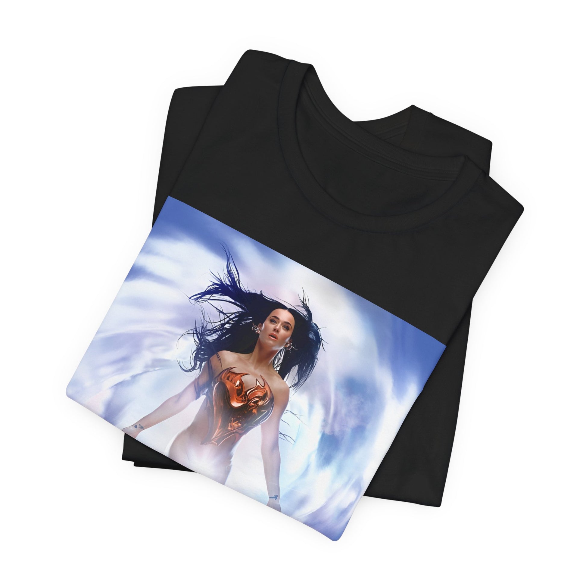 A black graphic t-shirt featuring a graphic related to Katy Perry's '143' era.