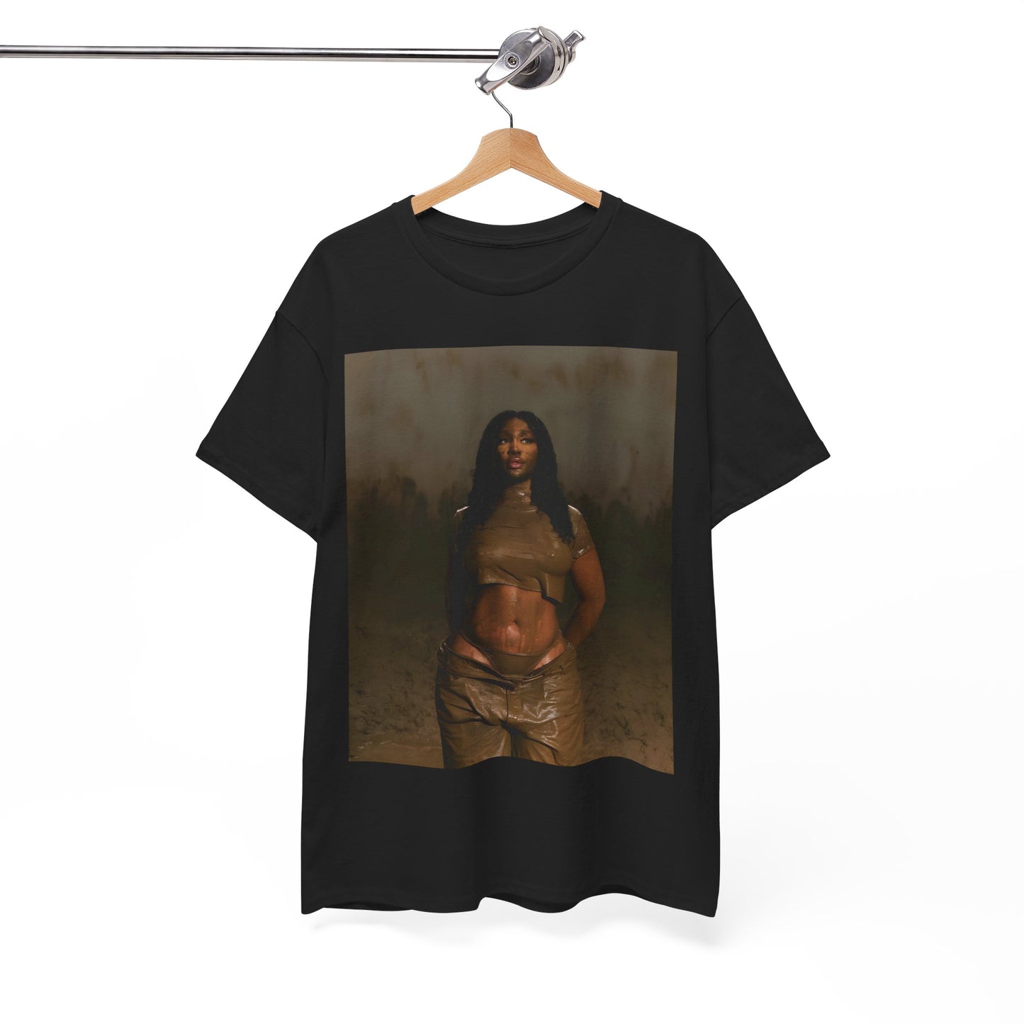 A black graphic t-shirt featuring a classic neo-soul aesthetic graphic of SZA.