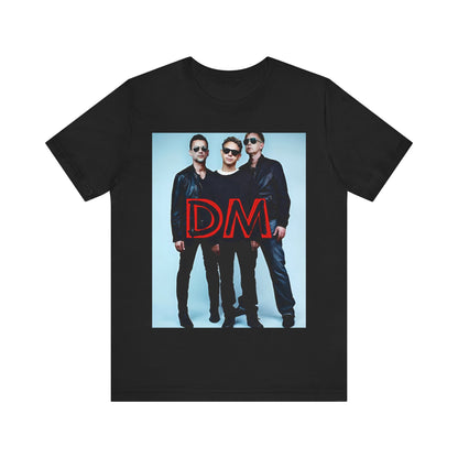 A black graphic t-shirt featuring a retro electropop graphic of Depeche Mode.