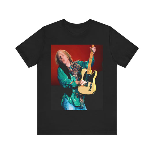 A black graphic t-shirt featuring a graphic related to Tom Petty's 'Free Fallin'' song or era concert.