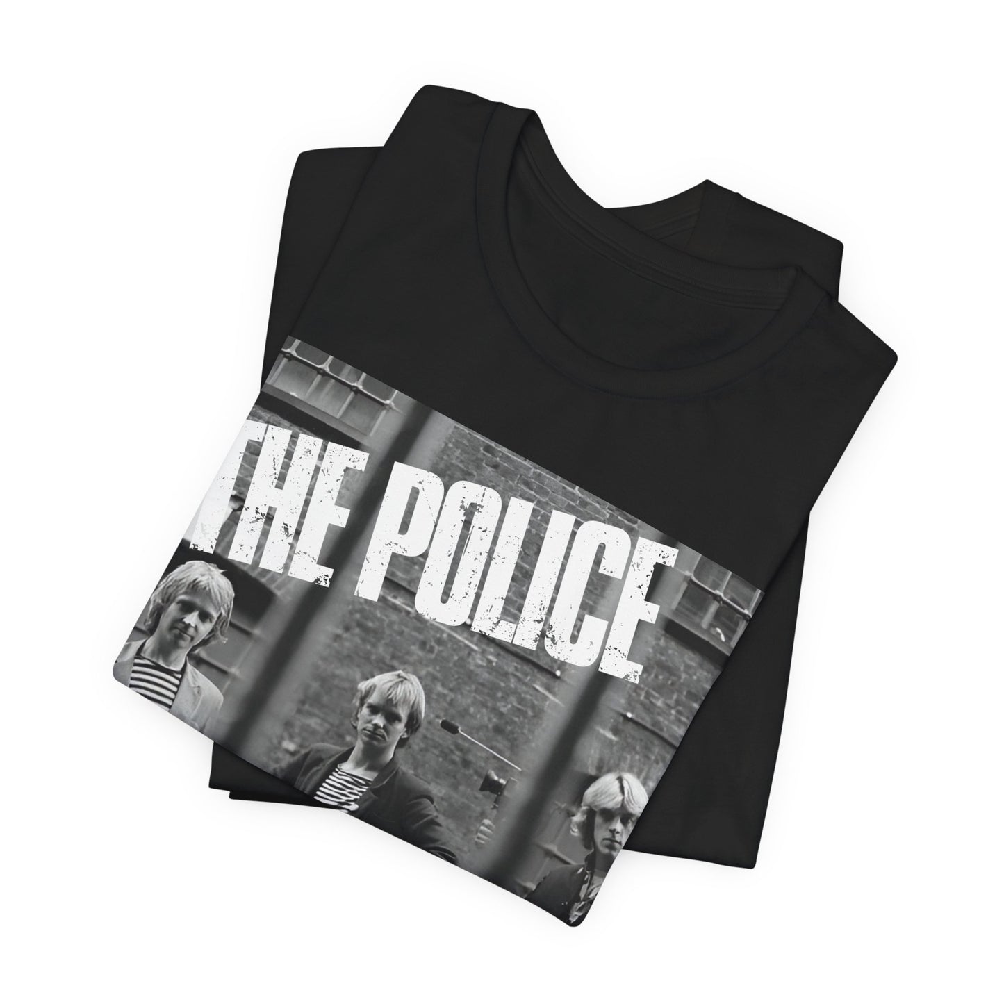 A black graphic t-shirt featuring a vintage new wave icon graphic of The Police.