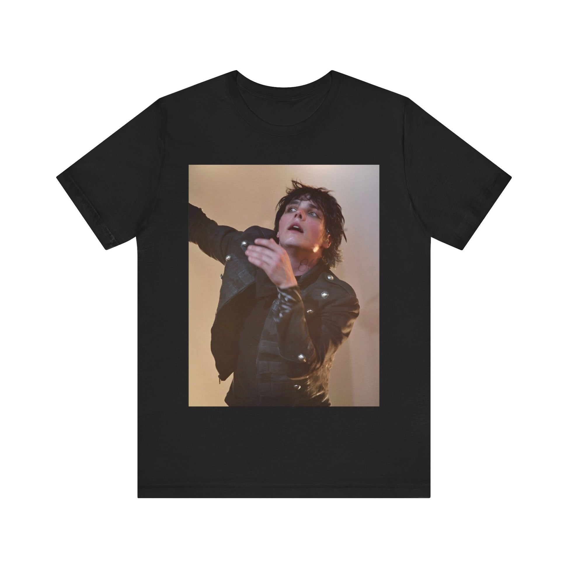 A black graphic t-shirt featuring a graphic or photo of My Chemical Romance performing live on stage.
