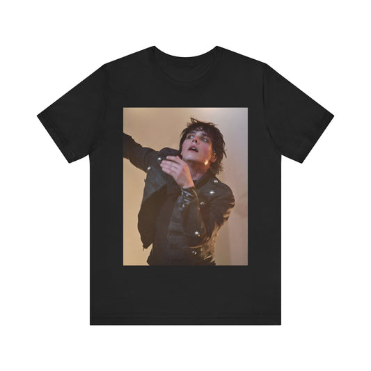 A black graphic t-shirt featuring a graphic or photo of My Chemical Romance performing live on stage.