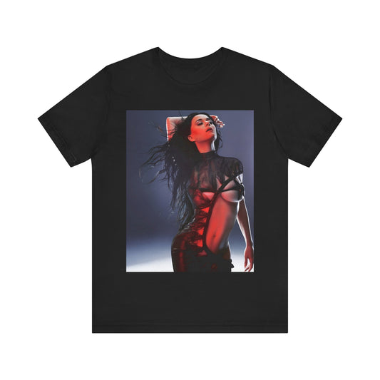 A black graphic t-shirt featuring a dreamy pop fantasy graphic of Katy Perry.