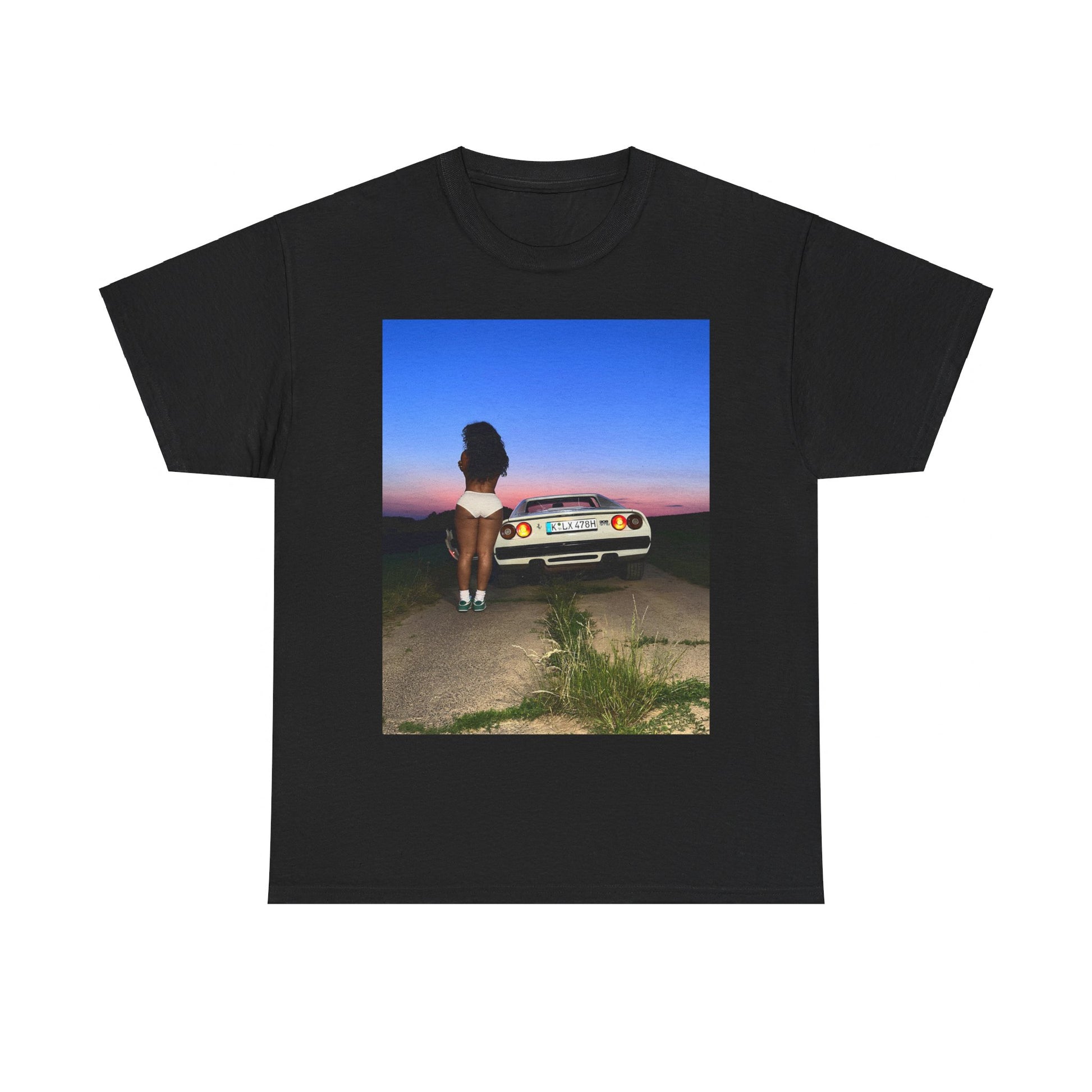 A black graphic t-shirt featuring a vintage alt R&B graphic of SZA.