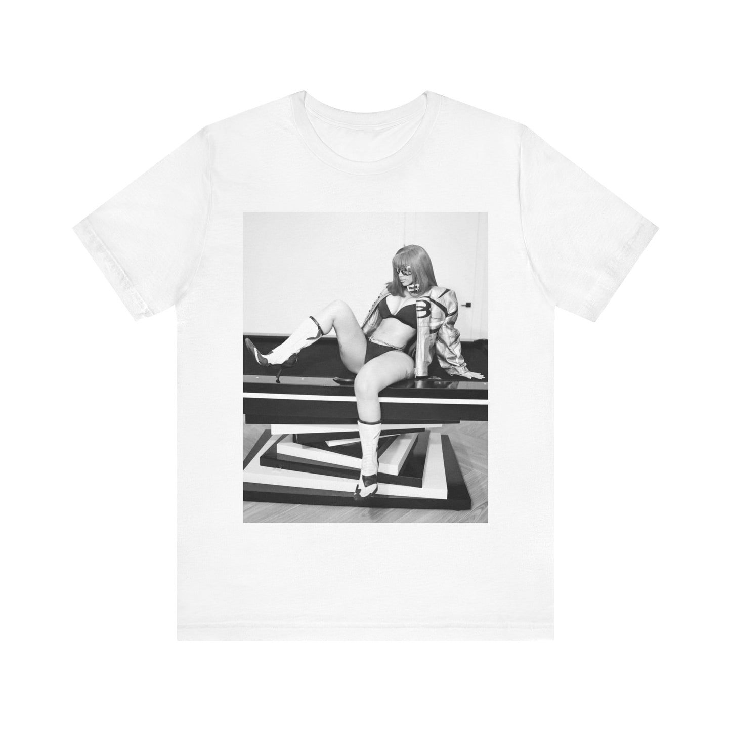 A black graphic t-shirt featuring an artistic or aesthetic graphic of Cardi B in a hip hop style.