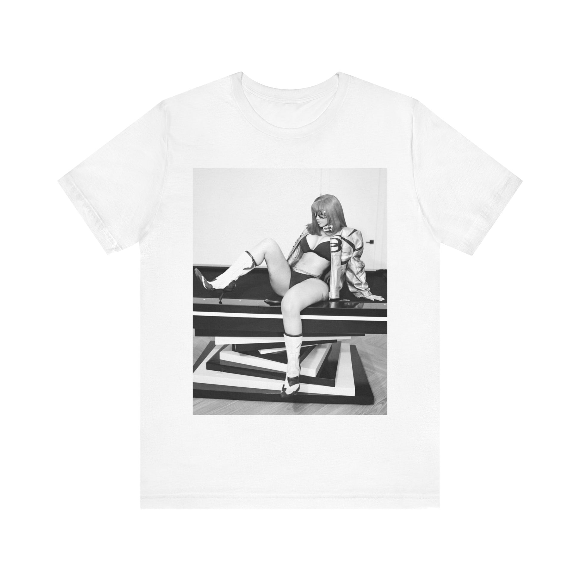 A black graphic t-shirt featuring an artistic or aesthetic graphic of Cardi B in a hip hop style.