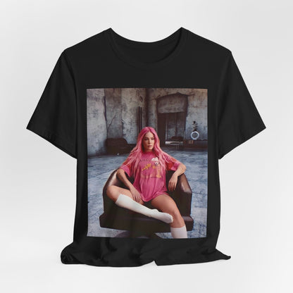 A black graphic t-shirt featuring a retro graphic related to Halsey's 'Badlands' album era.
