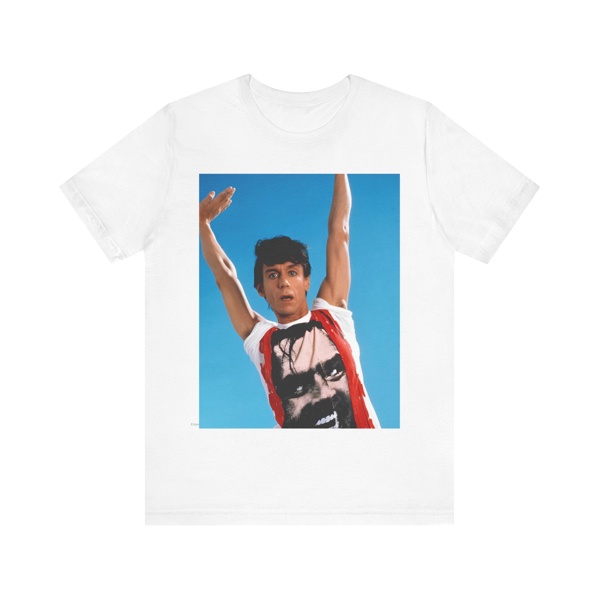 A black graphic t-shirt featuring a 70s graphic of Iggy Pop with a 'Raw Power' aesthetic.